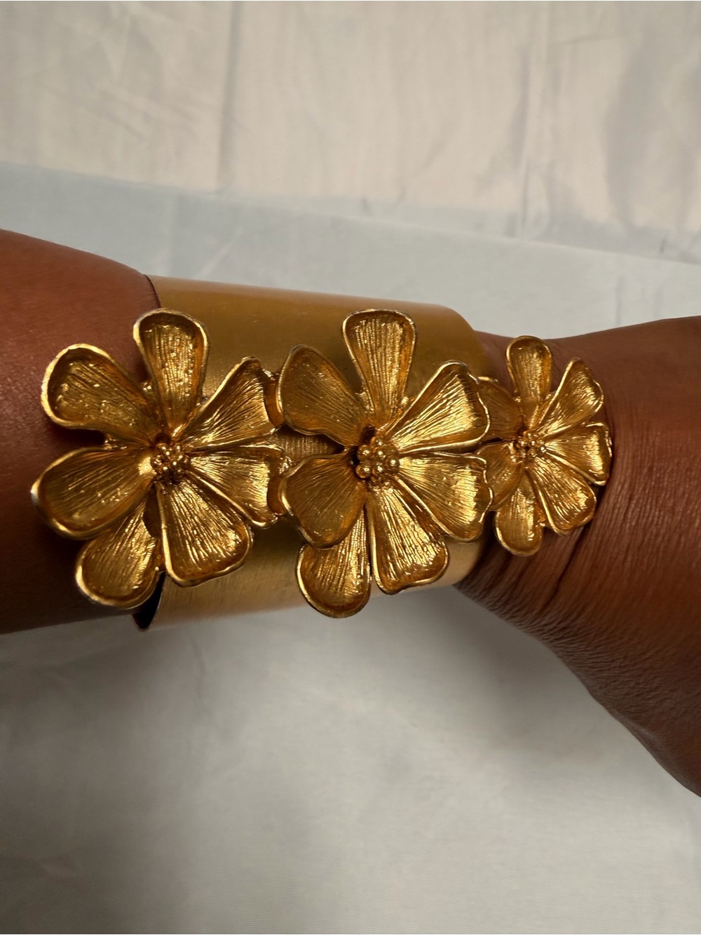 Gold Floral Statement Cuff Bracelet Boho Oversized Flower Wrist Cuff